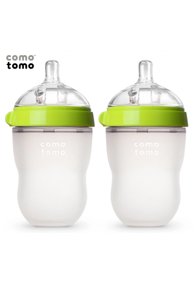 Bộ hai bình sữa silicone Comotomo 250ml - Xanh