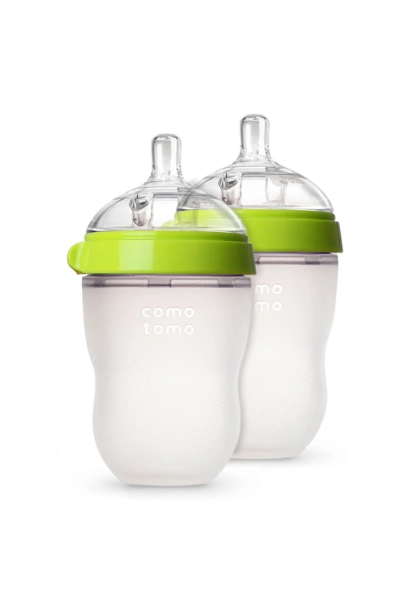 Bộ hai bình sữa silicone Comotomo 250ml - Xanh