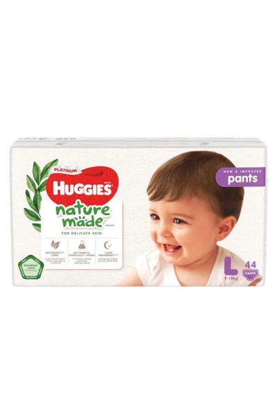 Bỉm tã quần Huggies Platinum Nature Made L size 44 miếng (9-14kg)