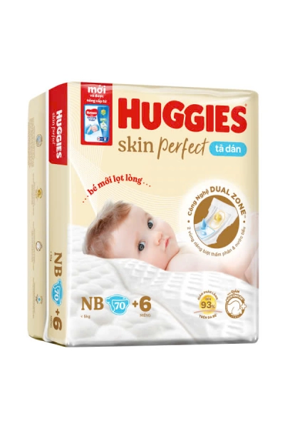 Tã dán lọt lòng Huggies Skin Perfect (Newborn, dưới 5kg, 70 miếng)