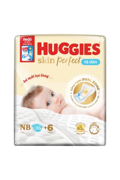 Tã dán lọt lòng Huggies Skin Perfect (Newborn, dưới 5kg, 70 miếng)