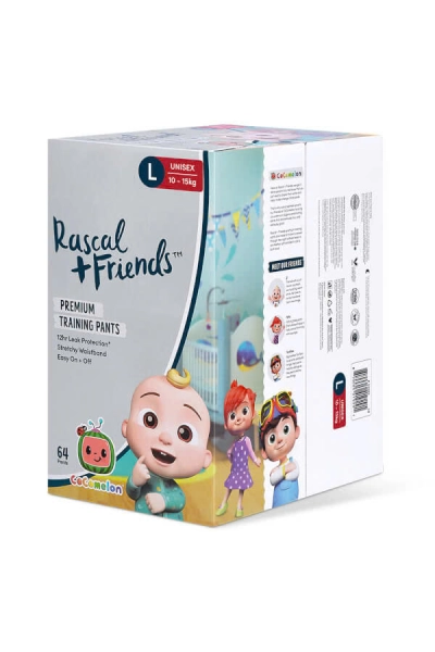 Thùng Tã quần Rascal + Friends CoComelon (L,10-15kg, 64 miếng) kèm sticker ngẫu nhiên