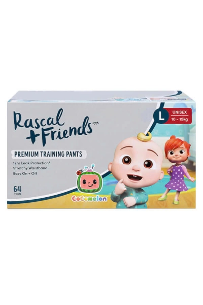 Thùng Tã quần Rascal + Friends CoComelon (L,10-15kg, 64 miếng) kèm sticker ngẫu nhiên