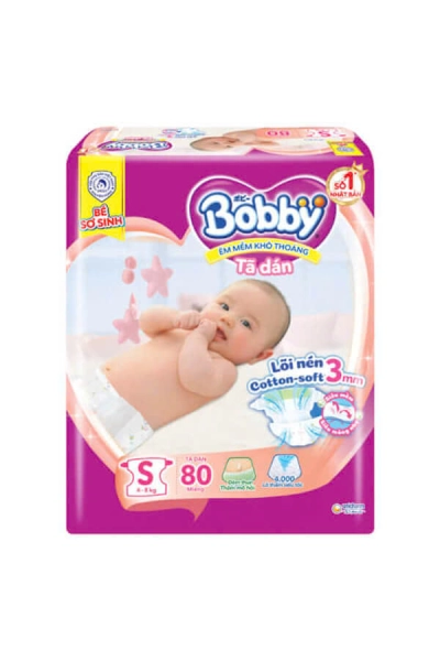 Tã dán Bobby siêu thấm - khô thoáng (S, 4-8kg, 80 miếng) (giao bao bì ngẫu nhiên)